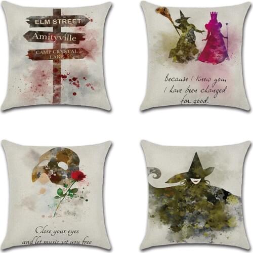 2pcs watercolor Decorative throw pillow cover case Halloween demon cotton linen cushion cover for sofa party chair decoration
