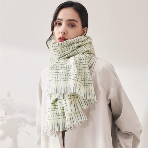 2021 Winter Pure And Fresh And Sweet Imitation Cashmere Scarf Shawls Scarf Female New Light Color Stripe Grid Tassel Scarf women