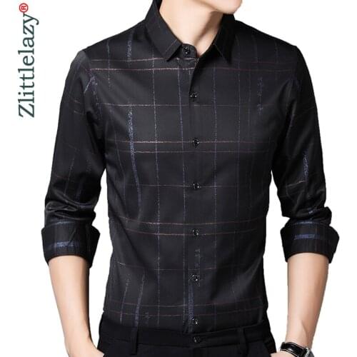 2020 Brand Long Sleeve Men Social Shirt Spring Streetwear Casual Plaid Shirts Dress Mens Slim Regular Fit Clothes Fashions 0055