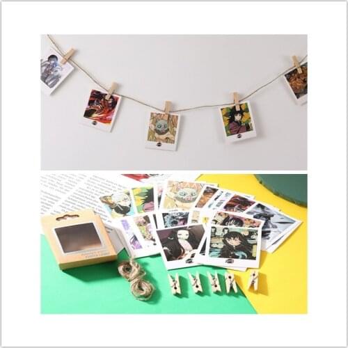 40Pcs/Set Photos Popular Anime Demon Slayer Photos Card Kimetsu No Yaiba Kamado Tanjirou Kamado Nezuko Cards with Clip Lanyard