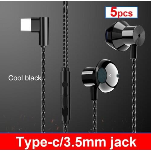 5pcs/lot Wired Type C Earphone Usb C Sport Music In Ear Headset with Mic Volume Control Gamer Headphone 3.5mm Earbud for phone