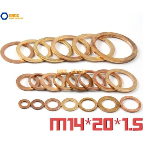50 Pieces M14 x 20 x 1.5mm Copper Flat Washer Seal Washer
