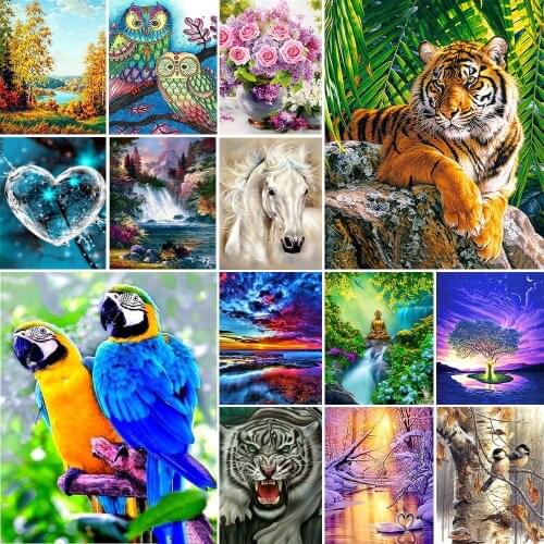 5D Diy Diamond Painting Cross Stitch Kit Diamond Mosaic Embroidery Landscape Animal Painting Round Diamond Decoration Gift