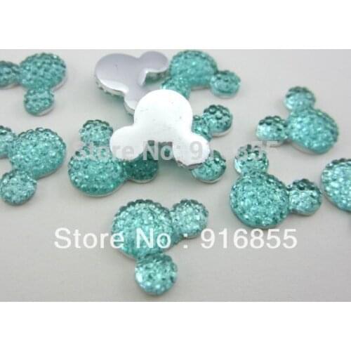 Free shipping!30pcs 16*12mm sky blue mickey head shape flatback resin rhinestone DIY mobile phone beauty