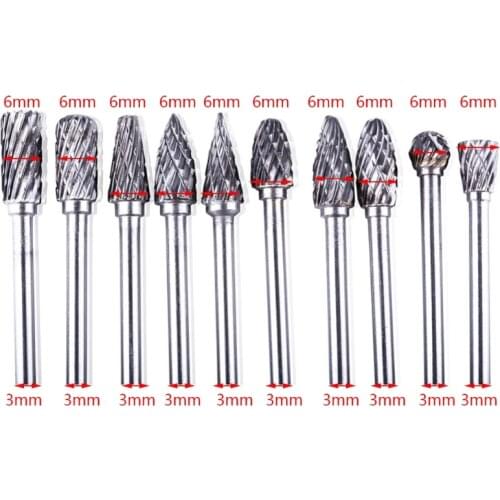 10pcs Cemented Carbide Rotary File Tungsten Carbide Carving Polishing Drill Bit 203F