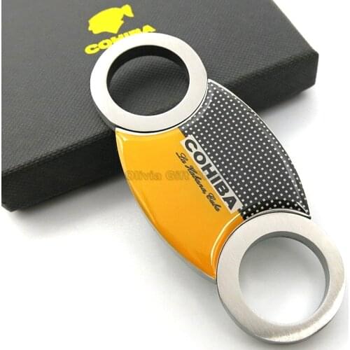 COHIBA Yellow Cigar Cutter Sharp Blade Cigarette Cutter Metal Cigar Knife Guillotina With Gift Box Tobacco Smoking Tool