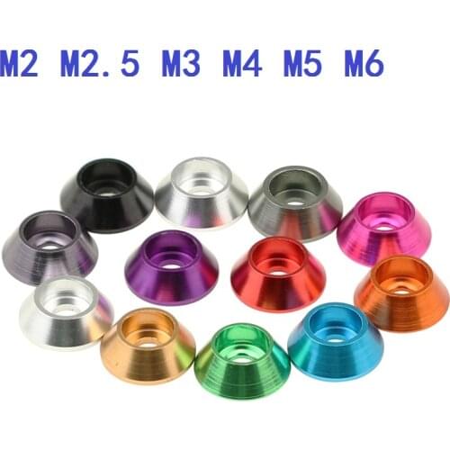 M2 M2.5 M3 M4 M5 M6 Colourful Anodized Silver/Black/Blue/Gold/Red/Purple/Green Aluminum Alloy Cone Cup Head Washer Gaskets