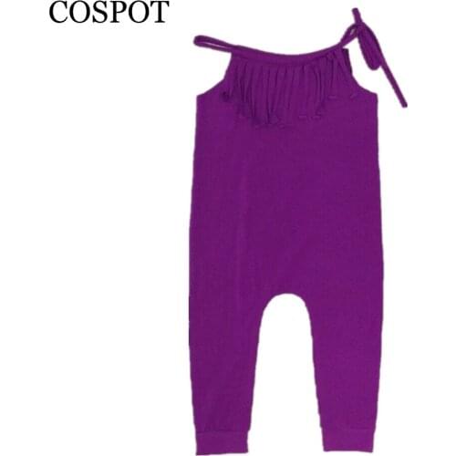 Baby Girls Plain Purple Romper Girl Summer Cotton Tassels Jumpsuit Newborn Solid Harem Playsuit Fashion Tank Jumper 38