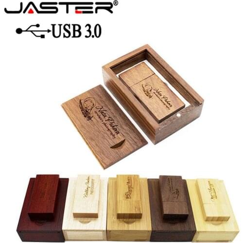 JASTER USB 3.0 Wooden usb+wood BOX usb flash drive pendrive 4GB 8GB 16GB 32GB 64GB wedding Photography gift free custom logo