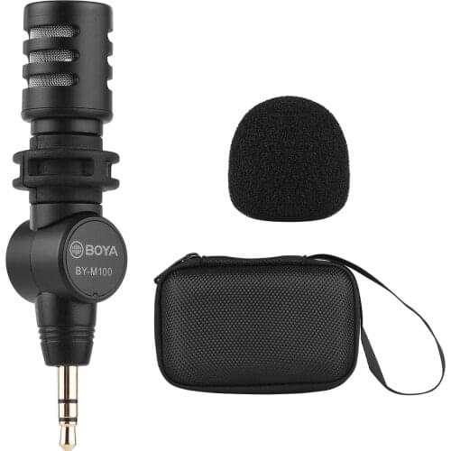 BOYA MIC Condenser Mini Microphone 3.5mm TRS Connector No Battery Required with Carrying Bag for DSLR Camcorder Recording Pen