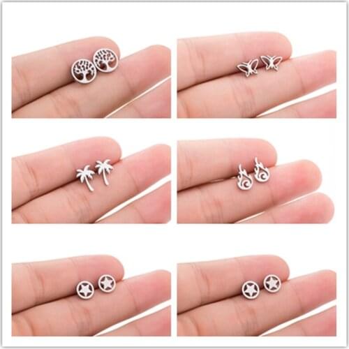 Korea Ladies Stainless Steel Round Music Earrings Fashion Tree of Life Stud Earrings Girls Children Jewelry Gifts Wholesale 2020
