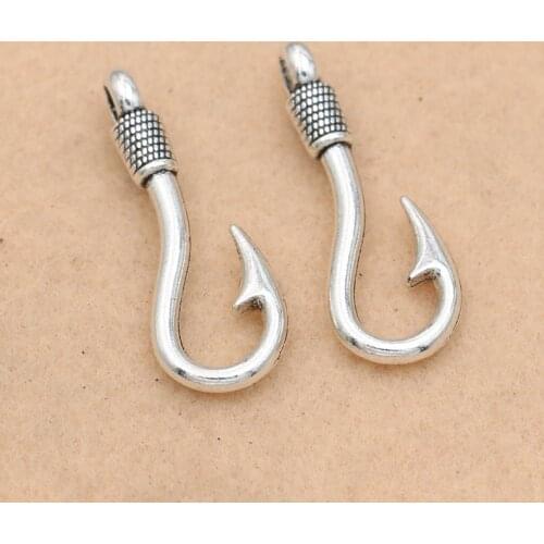Antique Silver Plated Fish Hooks Anchor Charms Pendant Bracelet Necklace Jewelry Making DIY Handmade 32x13mm