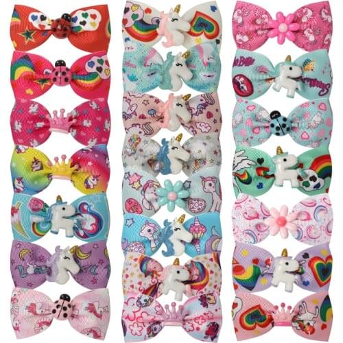 22pcs/lot Mini Unicorn Hair Bows Clip Cute Unicorn Accessory Rainbow With Alligator Clips Girls Barrettes Hair Grip