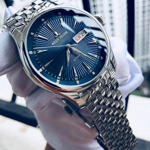 Reef Tiger/RT 2021 Luxury Dress Mechanical Watch Men Stainless Steel Bracelet Blue Dial Automatic Watches Waterproof Watch