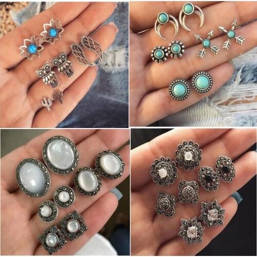 Fashion Vintage Boho Style Earrings Set Fashion Punk Stud Earrings Sets for Women Party Wedding Jewelry 4-11 Pairs /Set