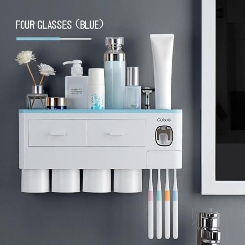 Wall Mount Magnetic Adsorption Inverted Toothbrush Holder Toothpaste Dispenser Makeup Storage Rack For Bathroom Accessor
