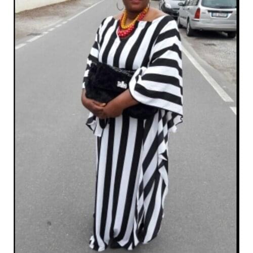 Chiffon Batwing Coat Super Big SLeeve African Women Stripe Bazin Tranditional Cotton Materia Plus Size Dress For Lady