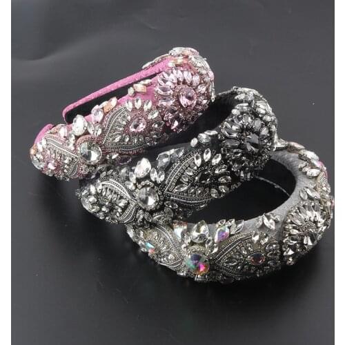 New Fashion Baroque Plaid Fabric Inlaid Rhinestone Sunflower Sponge Headband Ladies Prom Gift Hair Accessories Headwear 966
