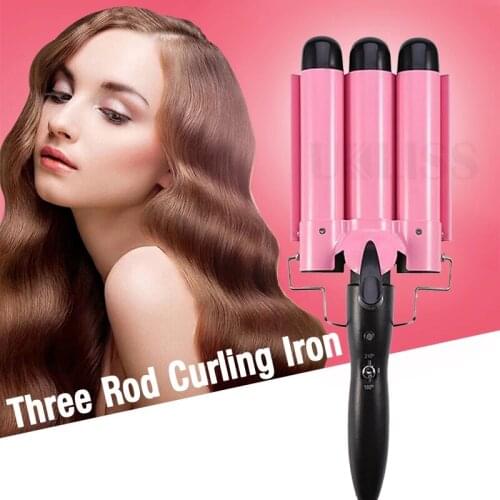 Curling Iron LCD Screen Hair Curler Three Barrel Wand Ceramic Tourmaline Triple Barrels Wave Wand Curl Long Hair Curling Iron