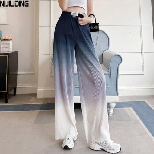 Chic High Waist Loose Female Pleated Pants Casual Gradient Color Wide Leg Pants Women Long Trousers 2021 Summer Femme Pantalon