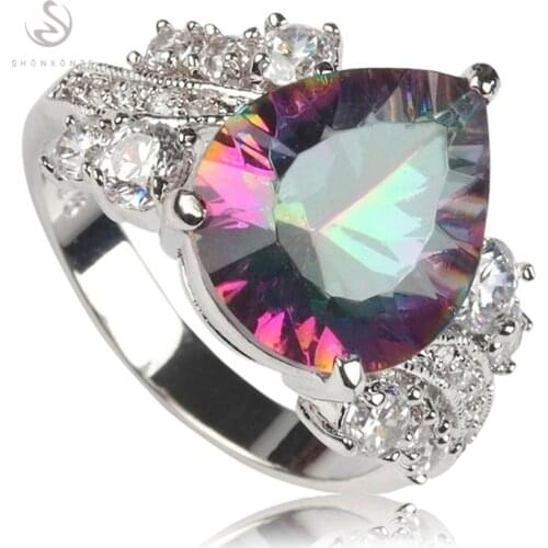 SHUNXUNZE Best Sellers Luxury Wedding rings Jewelry for women best sell Rainbow Cubic Zirconia Rhodium Plated R3322 size 6 7 8 9