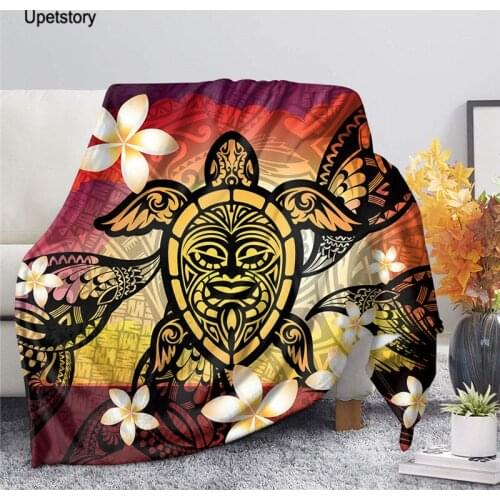 Upetstory Polynesian Hawaii Turtle with Plumeria Print Sherpa Blanket for Bedroon Sofa Adults Fleece Throw Blanket Warm Quilts