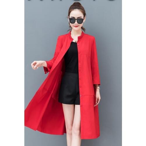 Spring 2019 female loose mid-length windbreaker spring and autumn over the knee coat cloak cardigan A388