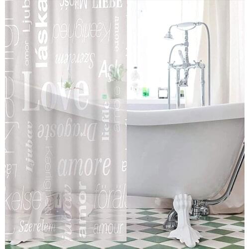 PEVA Letter Printed Shower Curtain Waterproof Mildew Bathroom Partition Curtain Translucent Thicken Bathtub Screens Home Decor