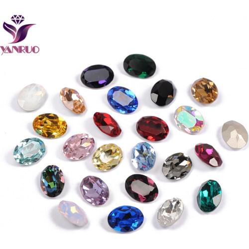 YANRUO 4120 Oval Ornaments Strass Glass Gems DIY Sewing Crystals Fancy Stones Pointback Sewn Rhinestones Bright For Clothing