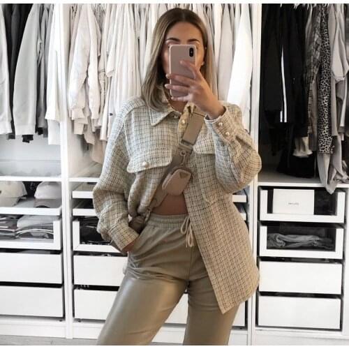 Women Vintage Oversize Pearl Button Plaid Shirts Spring-Autumn Chic Ladies Streetwear Loose Shirt Elegant Female 8131137