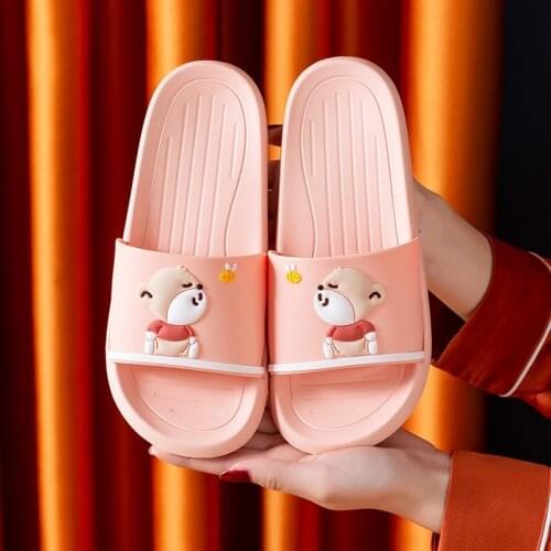 Non-slip Women Men Summer Slippers Cartoon Bear Bee Beach Slide Sandals Flip Flops Soft Sole Ladies Girls Couples Bathroom Shoes