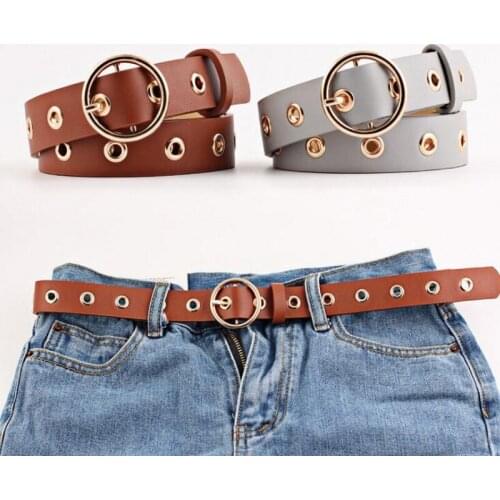 2020 PU Leather Belt For Women Golden Round Hole Pin Buckle Jeans Black Belt Luxury Brand Ladies Vintage Strap Female Waistband