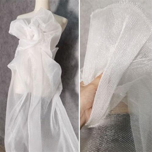 1 Yard Gleam Organza lace fabric Shimmer Pleated fabric For Draping Wedding Ceremony Party High End Costume Designer Fabric