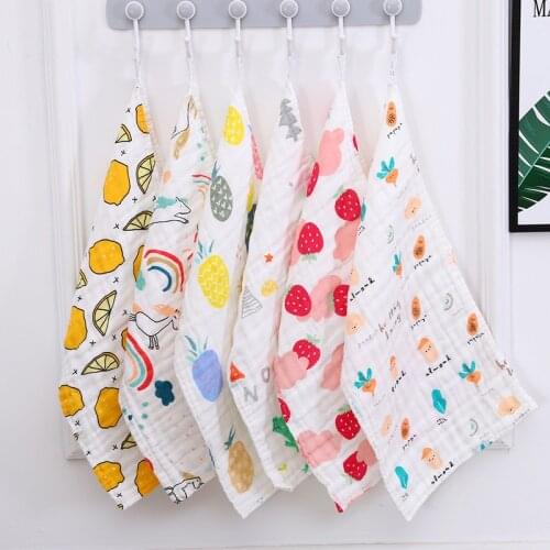 25*50cm Baby Six-layer Pure Cotton Printed Long Square Towel Combed Cotton Long Gauze Towel Newborn Feeding Towel Baby Washing