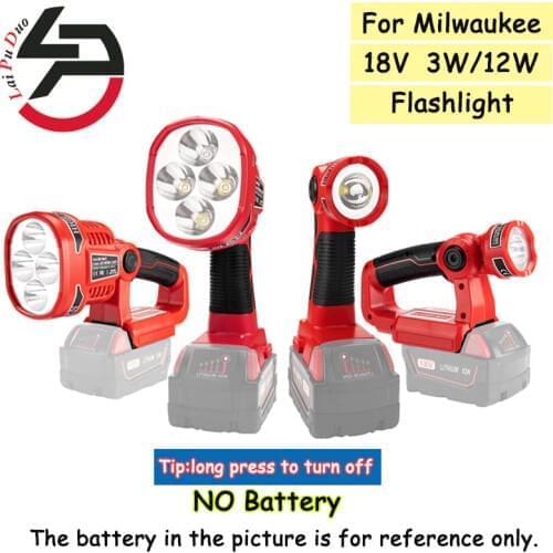 3W/12W 18V For Milwaukee M18 (NO Battery,NO Charger)LED Lamp Flashlight Li-Ion Battery USB Outdoor Emergency Lighting