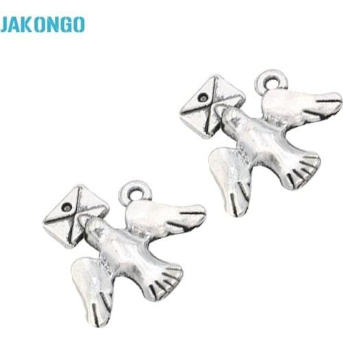 30PCS Antique Silver Plated Dove Pigeon Charms Pendants for Bracelet Necklace Jewelry Making DIY Handmade Craft 18x19mm