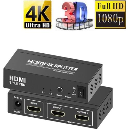 4K 1x2 HDMI Splitter Full HD 1080p HDMI Video Converter 1X2 Screen Split 1 In 2 Out Dual Display HDCP 3D for PS4 DVD PC To TV
