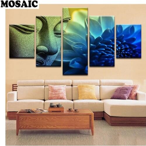 5D DIY diamond painting 5 pcs"buddha Flower" For Living Room Home Decor Painting icons square round mosaic Rhinestone painting