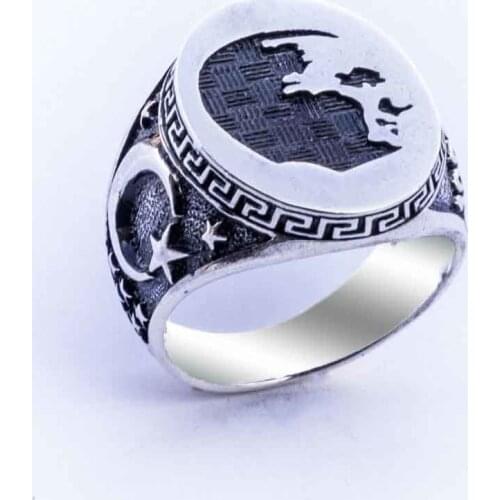 925 sterling Silver Ataturk With Icon Men 'S Ring (Model-3)