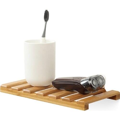 Bamboo Wall Hanging Storage Rack Floating Shelf Bracket Wall Ledge Bathroom Shelves Book Potted Storage Holder Home Decor