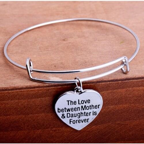 Bespmosp 12pcs/Lot The Love Between Mother And Daughter Is Forever Family Bangle Love Heart Charm Bracelet For Women Wholesale