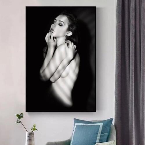 Black and White Posters and Prints Wall Art Canvas Painting Portrait of attractive nude woman Picture for Living Room Home Decor