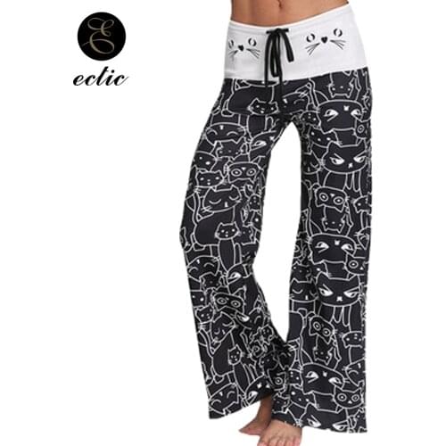 Digital Print Leggings Women Cats Pantacourt Femme Drawstring Wide Leg Leggings Joggers Casual Loose Cartoon Cat Leggings Flare