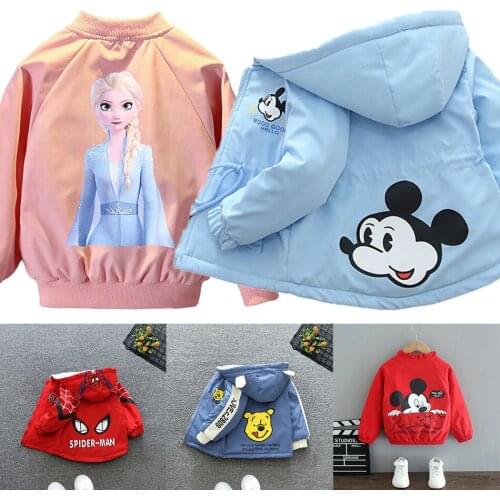 Cartoon Children Jacket Autumn Mickey Minnie Zipper Cardigan Jacket Baby Boy Girl Outwear Frozen 2 Hooded Windbreaker Coat 1-12Y