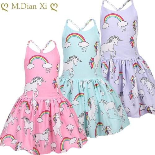 Kids Dress for Girls Rainbow Unicorn Kids Dress Girls Birthday Party Kids Girls Summer Sleeveless Dresses Summer Soft Children