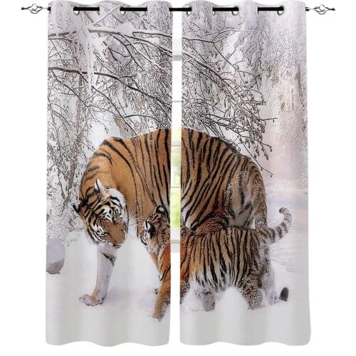 Wild Tiger Walking In The Snow Winter Modern Curtains for Living Room Bedroom Kitchen Curtains Drapes Window Treatments