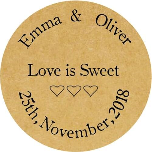 DouxArt 100 Pieces Custom Personalized, Wedding Stickers - Love is Sweet, 40mm Baptism Communion Gift Box Labels Seals