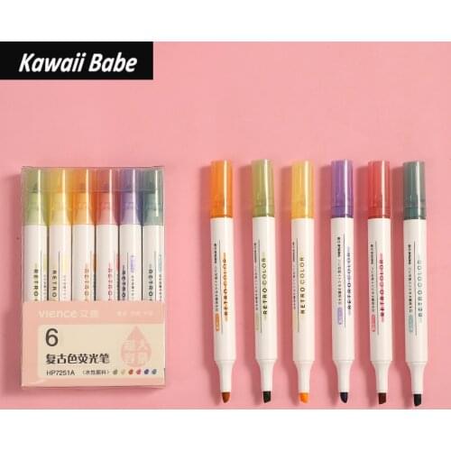Stationery Cute School Supplies 6pcs/set Morandi Fluorescent Pen Cute Pen Journal Pens Kawaii Art Supplies Highlighter Japanese