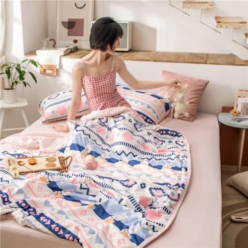 4pcs Set Children Bedspread Sheet Soft Cotton Towel Blankets For Beds Cartoon Style Summer Quilt Full Queen Quilt Sofa Bed Cover
