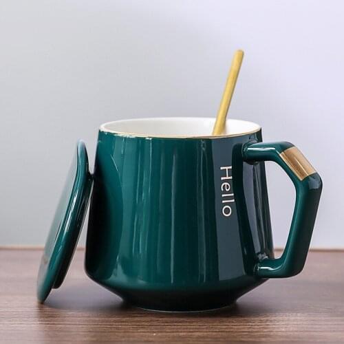 Creative Cup Coffee Cup Nordic cup ceramic cup, with lid, one cup, one spoon, one cover household water cup, creative Mug